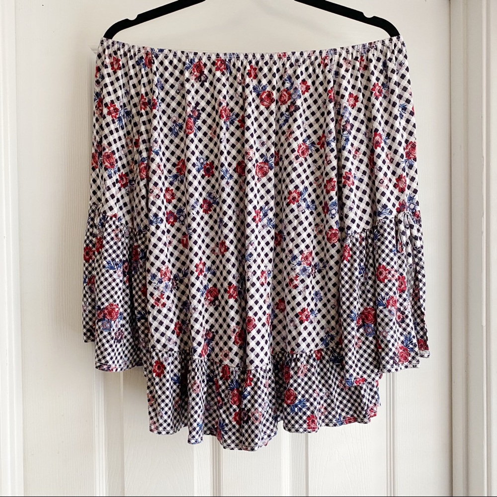Style & Co Gingham Floral Off Shoulder Top Medium - Picture 6 of 7